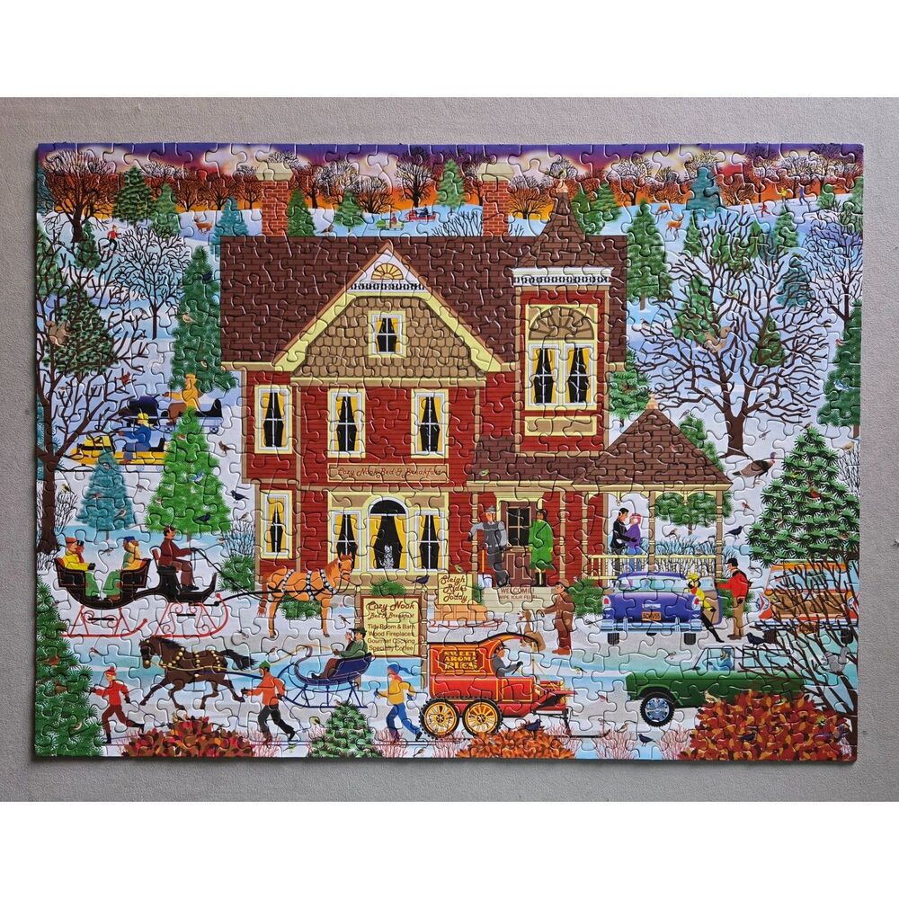 Springbok Winter Bed and Breakfast 500 pc Mark Frost 2024 Complete Horses Sleigh - Picture 4 of 5